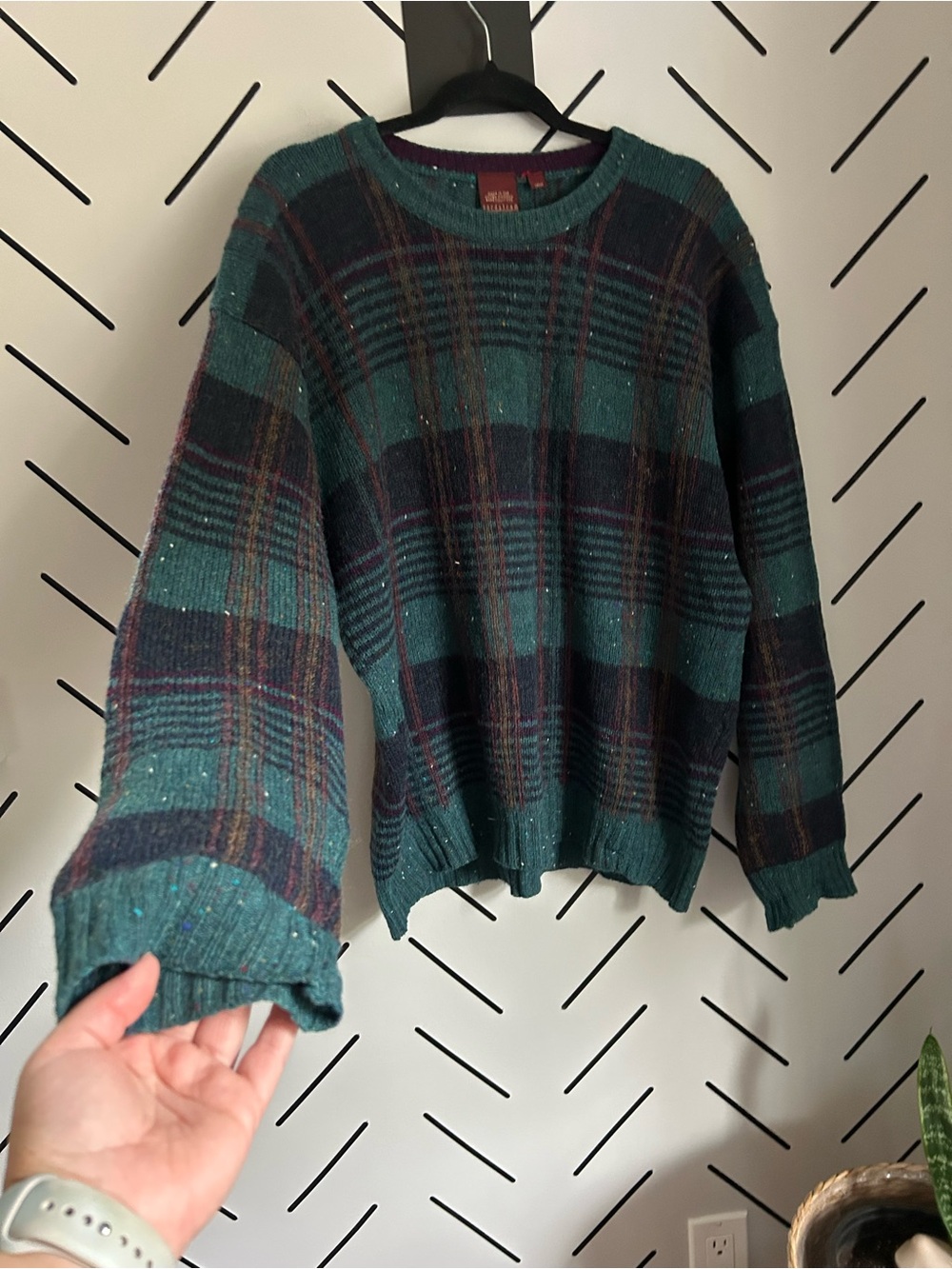 Vintage Nordstrom 100% wool plaid sweater grandpa core - Picture 2 of 6